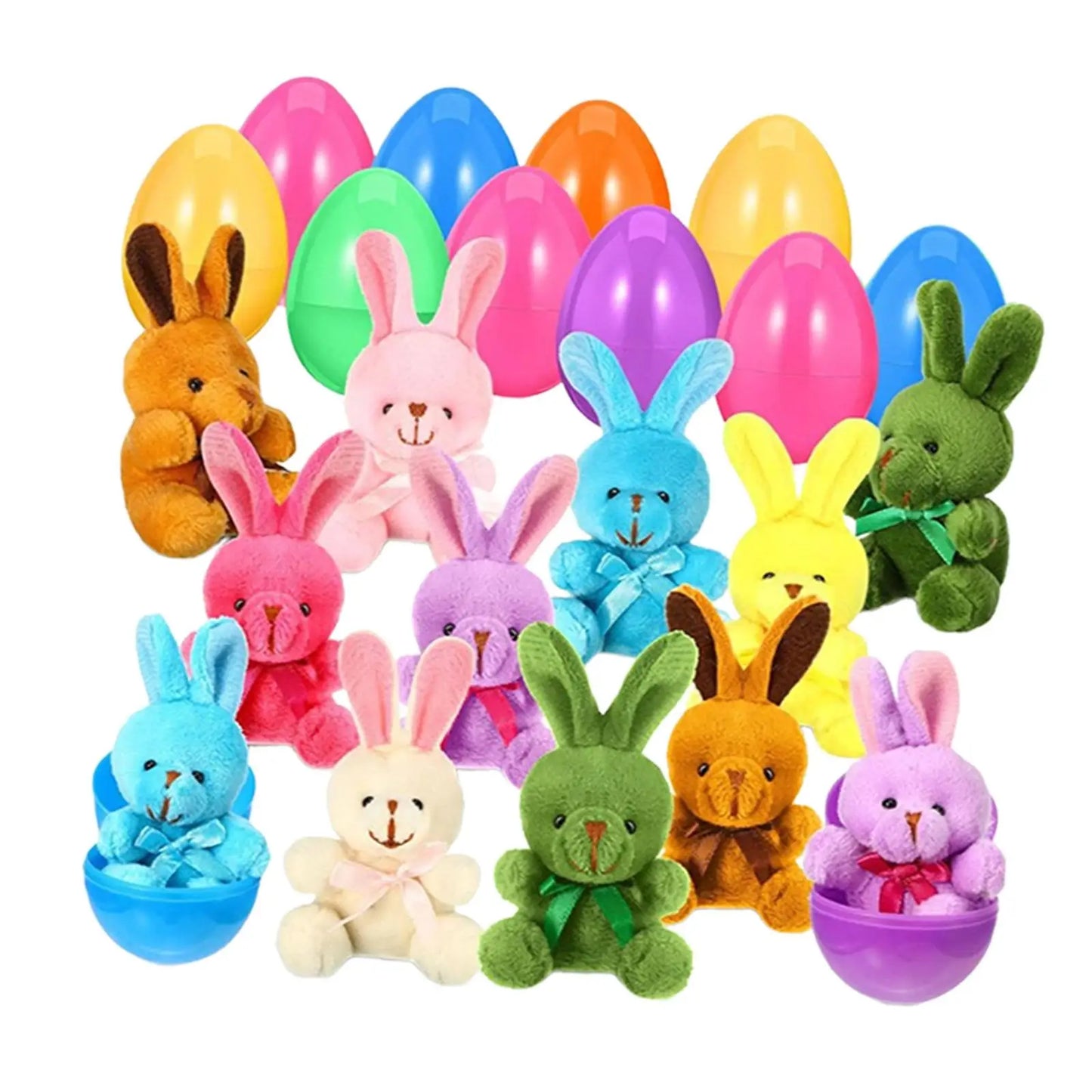 12Pcs Prefilled Easter Eggs with Plush Bunny Toys Gift Stuffed Animals Rabbits for Carnival Prizes Kids Classroom Rewards Adults