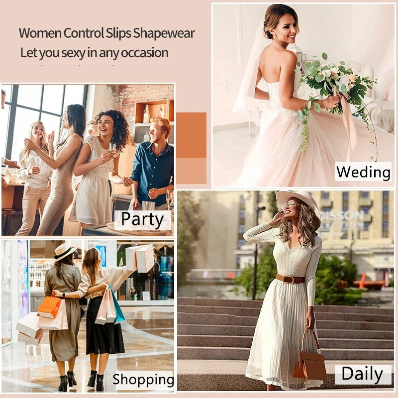 Women Shapewear Full Slip Tummy Control Crew Neck Cami Mini Under Dress Smooth Body Shaper New Spaghetti Straps Lingerie