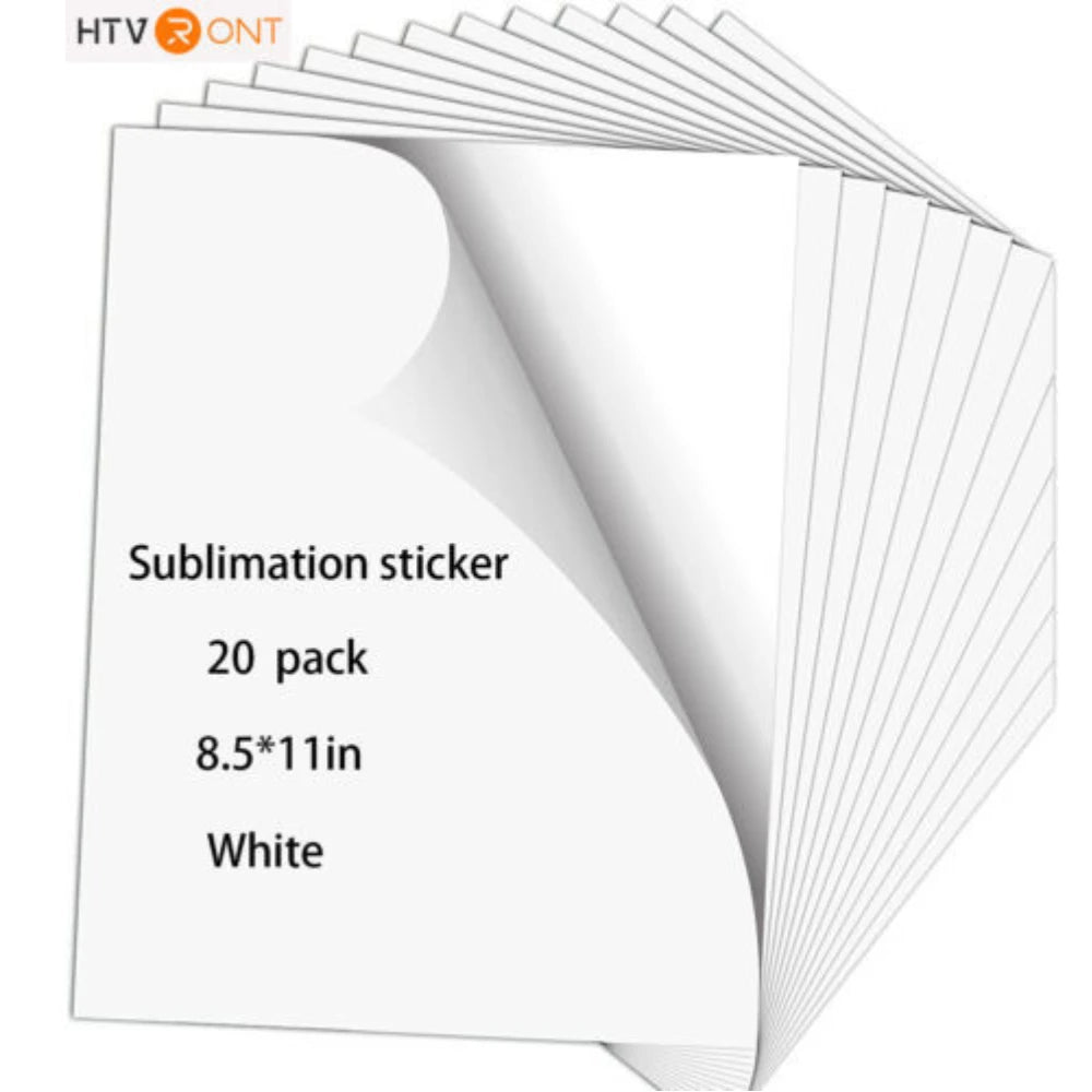 HTVRONT 20 Pcs White/Transparent Sublimation Adhesive Vinyl Sticker Sheets Sublimation Sticker Paper Waterproof for Cups Glass