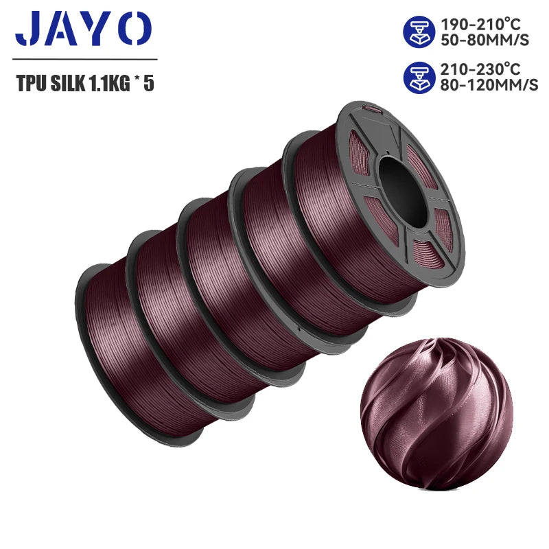 JAYO 5Rolls JAYO TPU SILK 98A 3D Filament Flexible 1.75mm+/-0.02mm 3D Printer SILK Texture Smooth High Quality New Fast Shipping