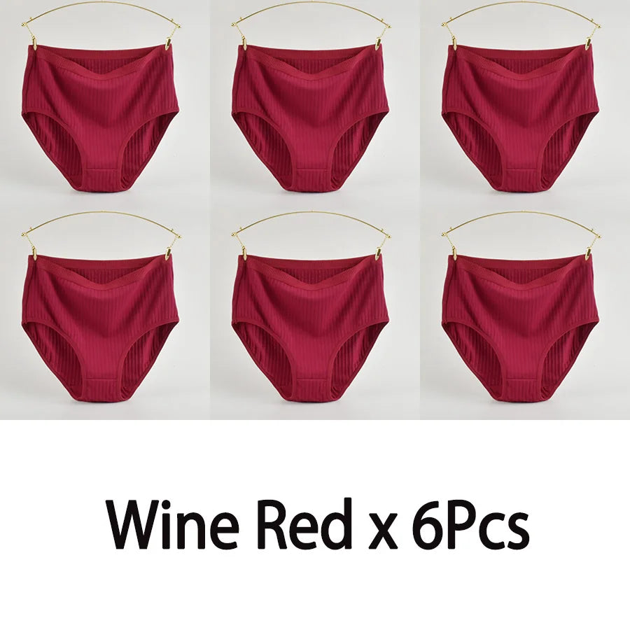 Women's High Waist Cotton Underwear Panties Striped Knitted Soft Breathable Underpants Intimate Lingerie Female Briefs Woman