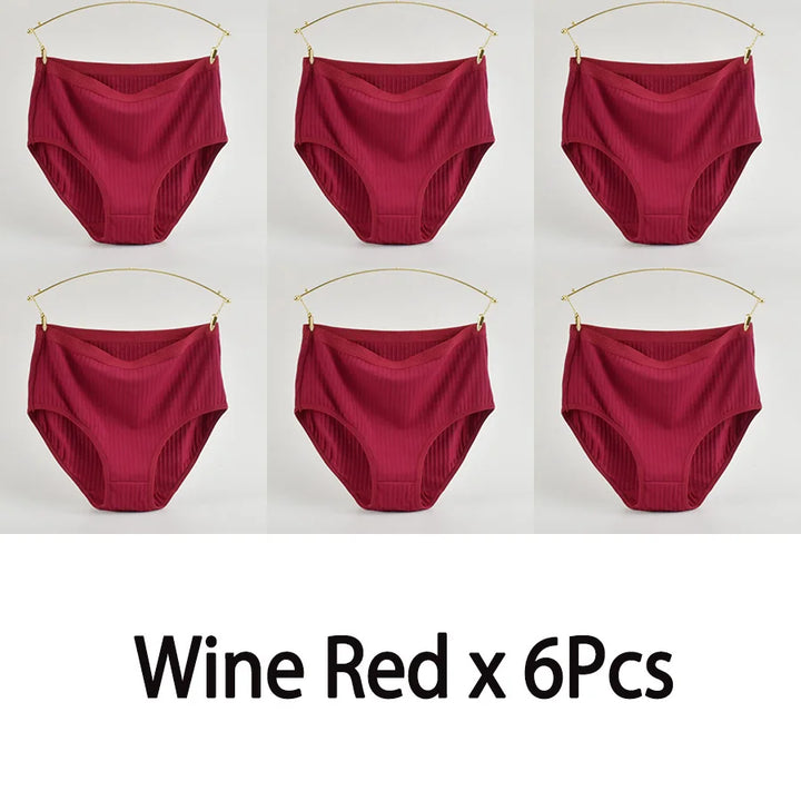 Women's High Waist Cotton Underwear Panties Striped Knitted Soft Breathable Underpants Intimate Lingerie Female Briefs Woman