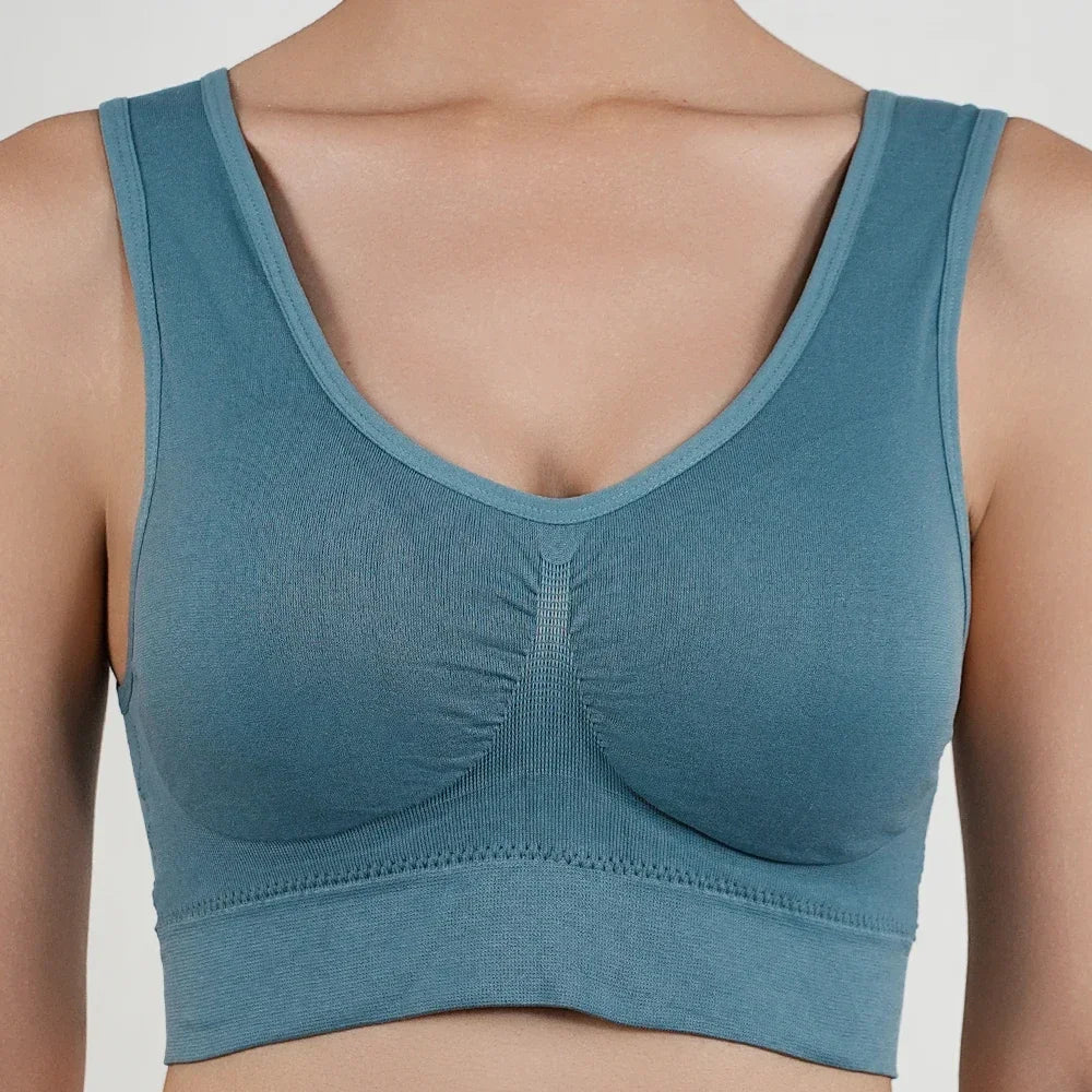 Women Breathable Sports Bra Absorb Sweat Shockproof Padded Gym Running Fitness Double Layer Seamless Yoga Sports Bras Underwear