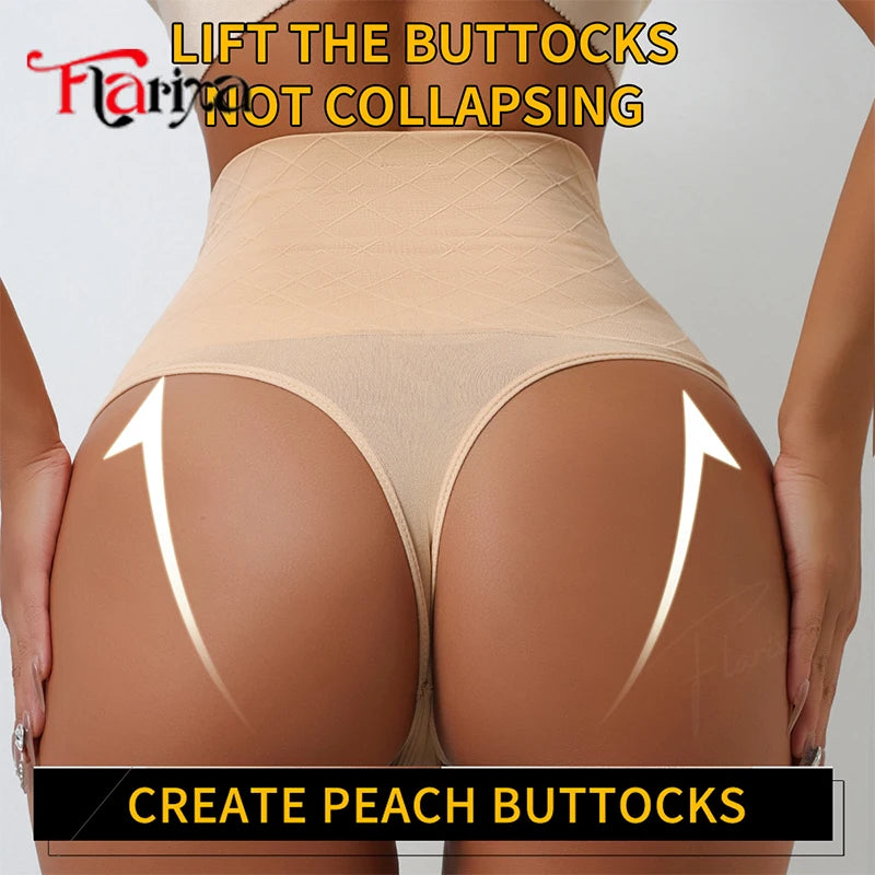 Flarixa Shapewear Thongs Tummy Shaper Panties for Women Belly Slim High Waist Control Underwear Seamless Cincher Briefs T-back