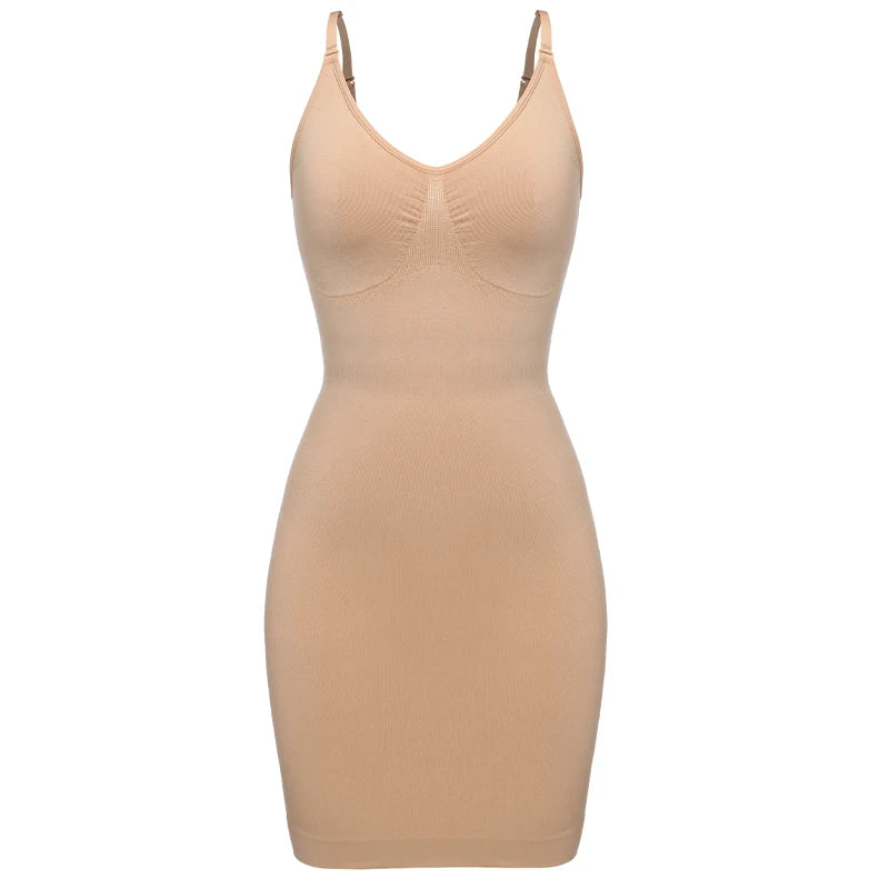 Sexy Full Slip Shapewear Women Dress V Neck Bodycon Underwear Smooth Compression Body Shaper Slimming Waist Abdomen Belly Corset