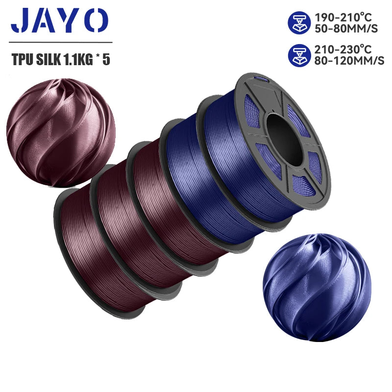 JAYO 5Rolls JAYO TPU SILK 98A 3D Filament Flexible 1.75mm+/-0.02mm 3D Printer SILK Texture Smooth High Quality New Fast Shipping