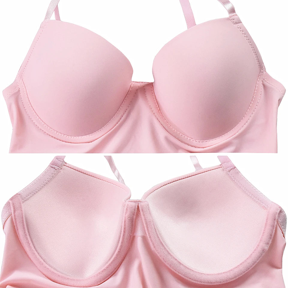 S-XXL Size Full Length Control Slips Women Shapewear Underwear Dress With Underwire Cup Body Shapers Black Beige