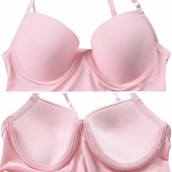 S-XXL Size Full Length Control Slips Women Shapewear Underwear Dress With Underwire Cup Body Shapers Black Beige