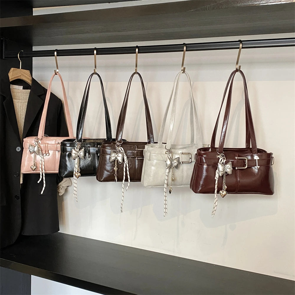 MOODS Belt Buckle Design Shoulder Satchels Bag For Women 2025 New In Luxury Designer Handbags Branded Fashion Totes With Pendant