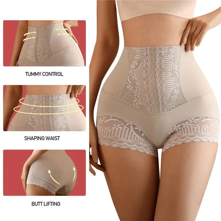 Women High Waist Control Panties Seamless Shapewear Briefs With Lace Slimming Shorts Flat Belly Shaping Postpartum Underwear