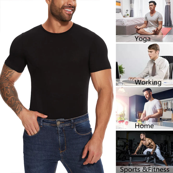 Mens Short Sleeve Full Body Shaper Bodysuit Tummy Control Romper Pajamas Waist Trainer Slimming Shapewear Underwear Undershirts