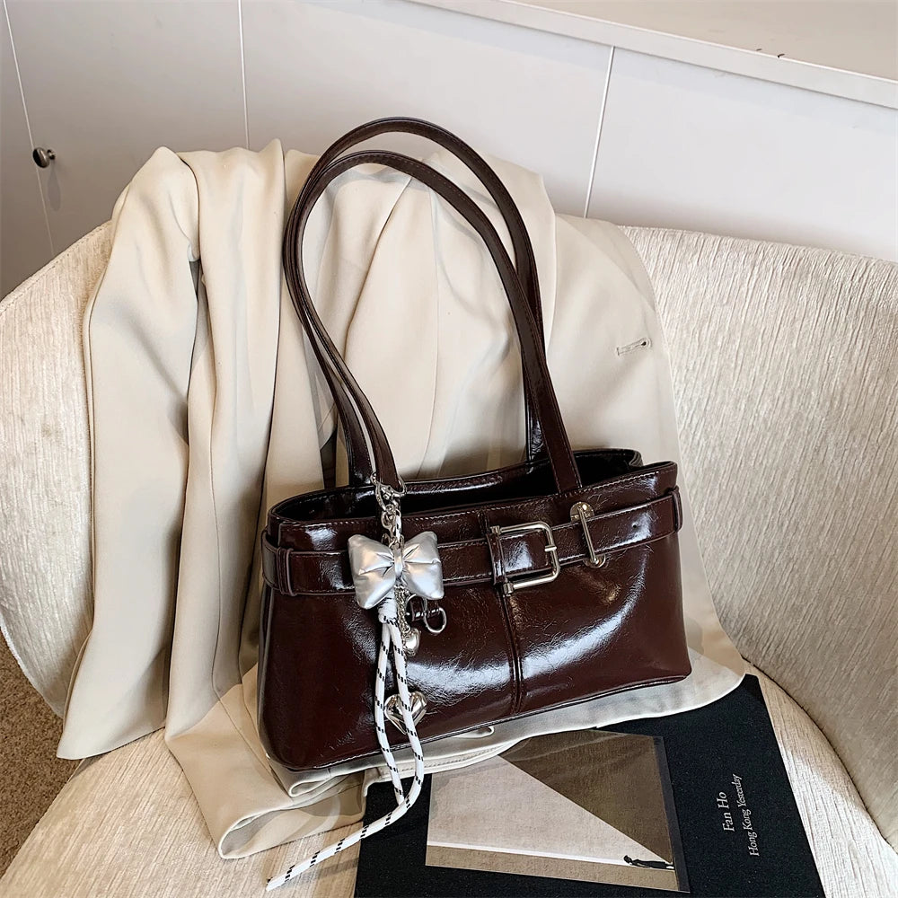 MOODS Belt Buckle Design Shoulder Satchels Bag For Women 2025 New In Luxury Designer Handbags Branded Fashion Totes With Pendant