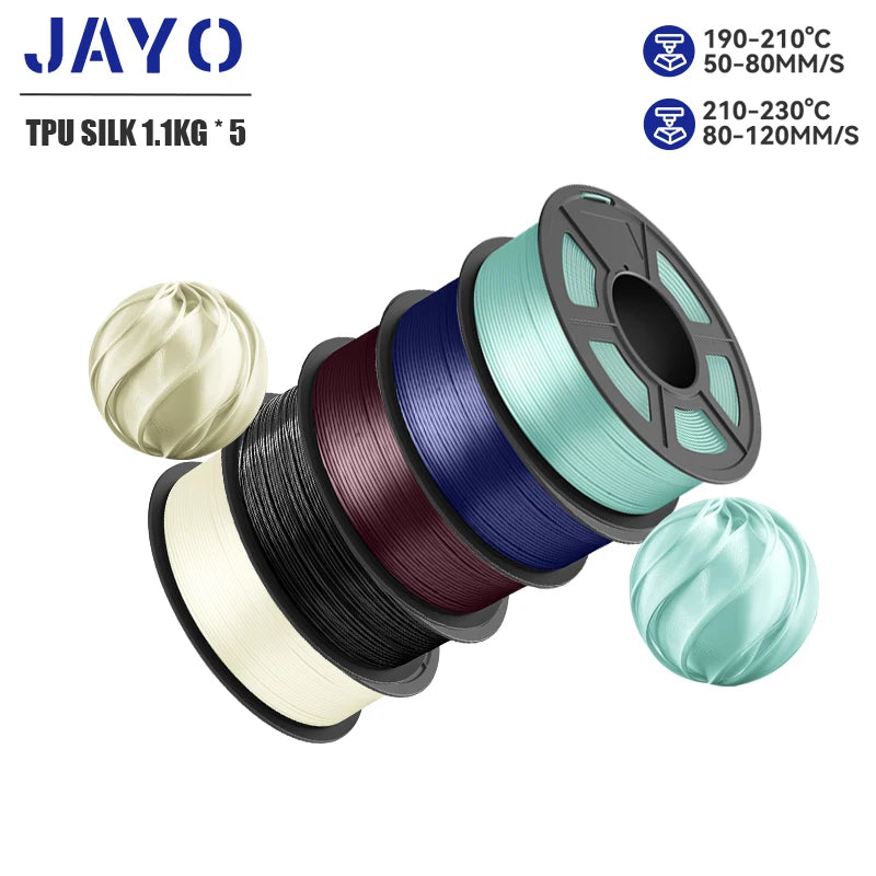 JAYO 5Rolls JAYO TPU SILK 98A 3D Filament Flexible 1.75mm+/-0.02mm 3D Printer SILK Texture Smooth High Quality New Fast Shipping