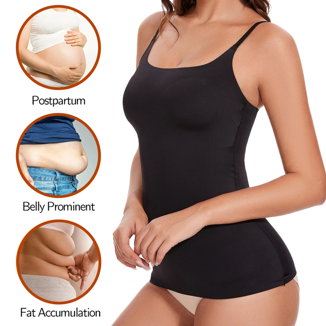 New Tank Tops Camis Women Crew Neck Shapewear Waist Tummy Control Body Camisole Summer Black Nude Smooth Slimming Vest New