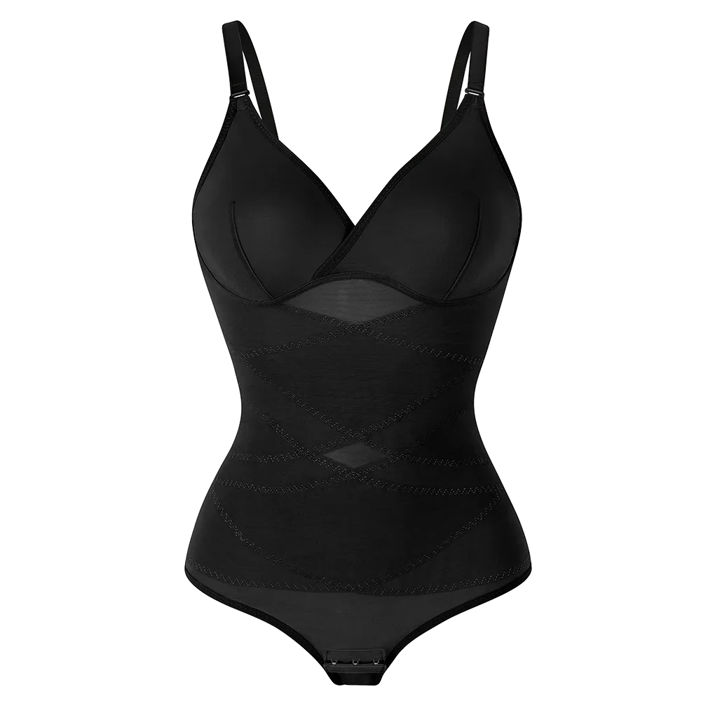 Cross Waist Bodysuit Sexy Women Briefs Shapewear with Film Coaster Mesh Breathable Suspender Top Tummy Control Ladies Underwear