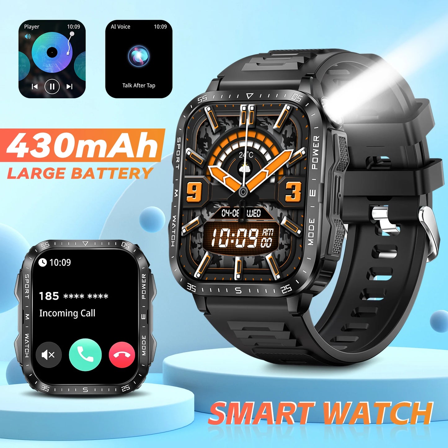 LaNikar New Military Smart Watch3ATM Waterproof Watch Fitness Tracker with Heart Rate Sleep Monitor MakeCalls for iPhone Android