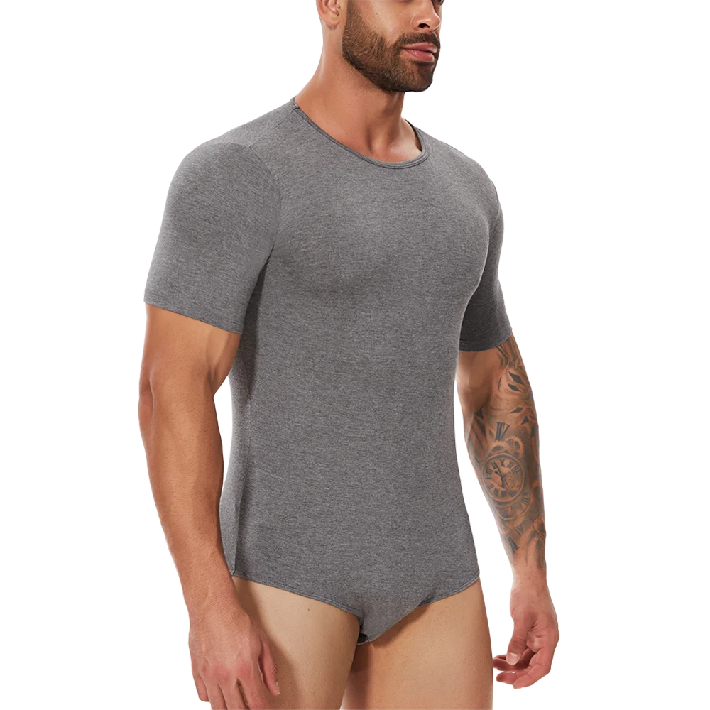Mens Short Sleeve Full Body Shaper Bodysuit Tummy Control Romper Pajamas Waist Trainer Slimming Shapewear Underwear Undershirts