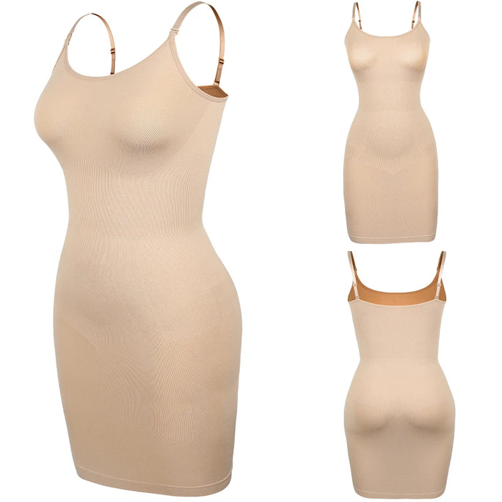 Women Shapewear Full Slip Tummy Control Crew Neck Cami Mini Under Dress Smooth Body Shaper New Spaghetti Straps Lingerie