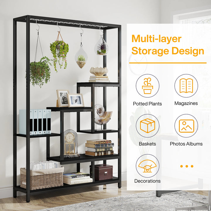 Tribesigns 5 Tiers Tall Indoor Plant Stand 70.9 inches Large Metal Plant Shelf with 10 PC S Hanging Hooks for Garden