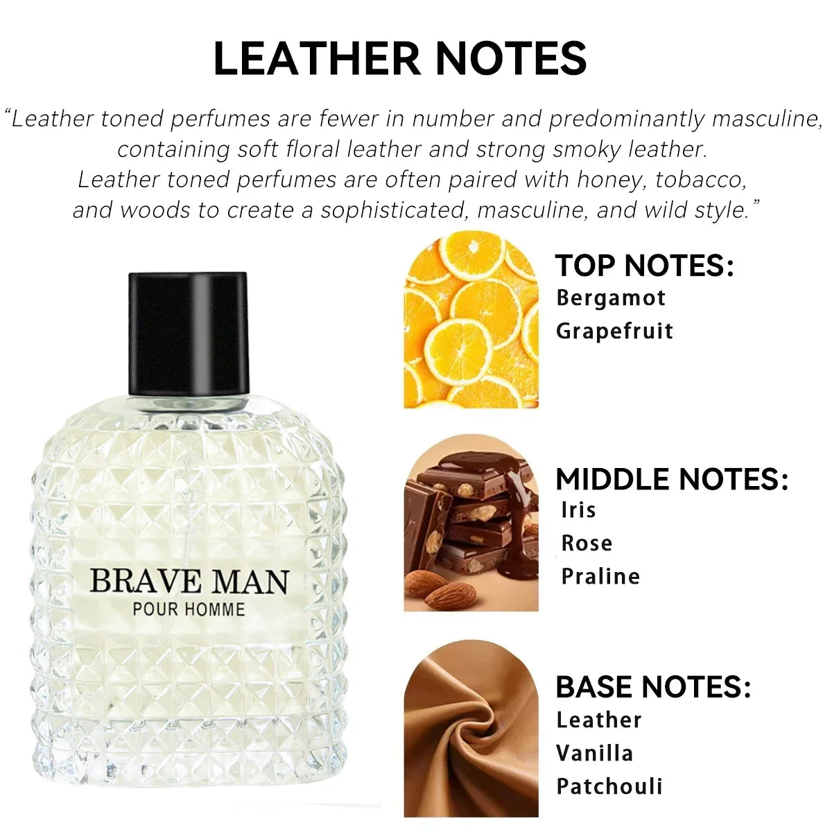 Men's Leather Perfume โ Woody & Spicy Scent