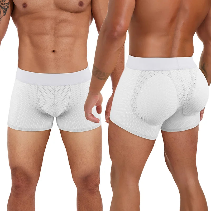 Men's Sexy Boxer Fake Butt Hip Lifter Enhancer Short Removable Padded Underwear Soft Shapewear High Stretch Underpant Mesh Brief