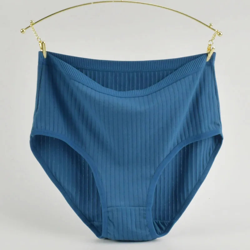 Women's High Waist Cotton Underwear Panties Striped Knitted Soft Breathable Underpants Intimate Lingerie Female Briefs Woman