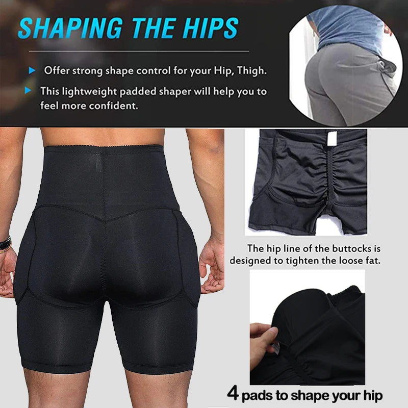 Men High Waisted Tummy Control Shorts Shapewear Slimming Training Body Shaper Girdle Compression Padded Underwear Boxer Briefs