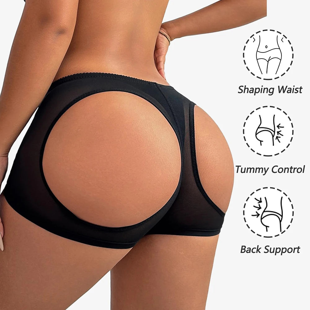 Women's Hollow Sexy Panties Butt Lifter Shapewear Tummy Control Bigger Butt Shaper Sexy Ass Briefs Underwear Nude Black S-3XL