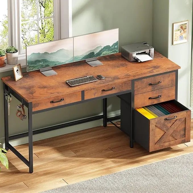 Office Desk with 5 Fabric Drawers
