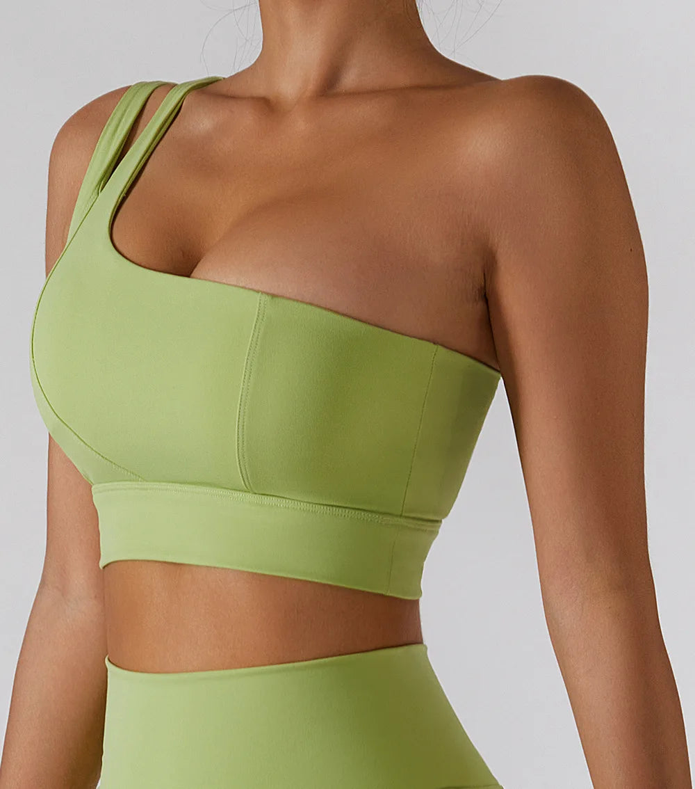 Sexy Women's Sports One Shoulder Bra Gym Push Up Workout Underwear High Strength Support Running Fitness Bra Vest