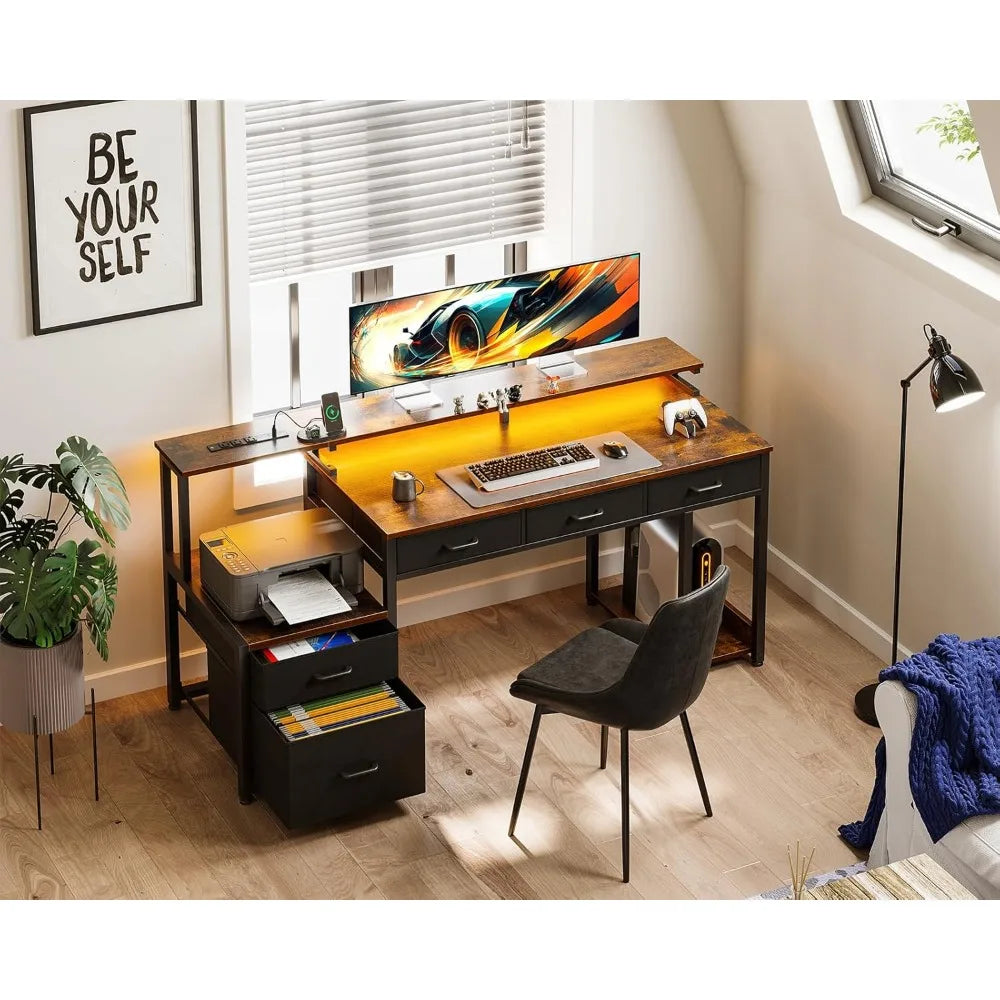 Office Desk with Drawers & LED