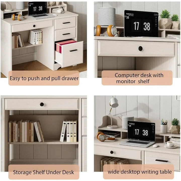 44" Home Office Desk with Storage