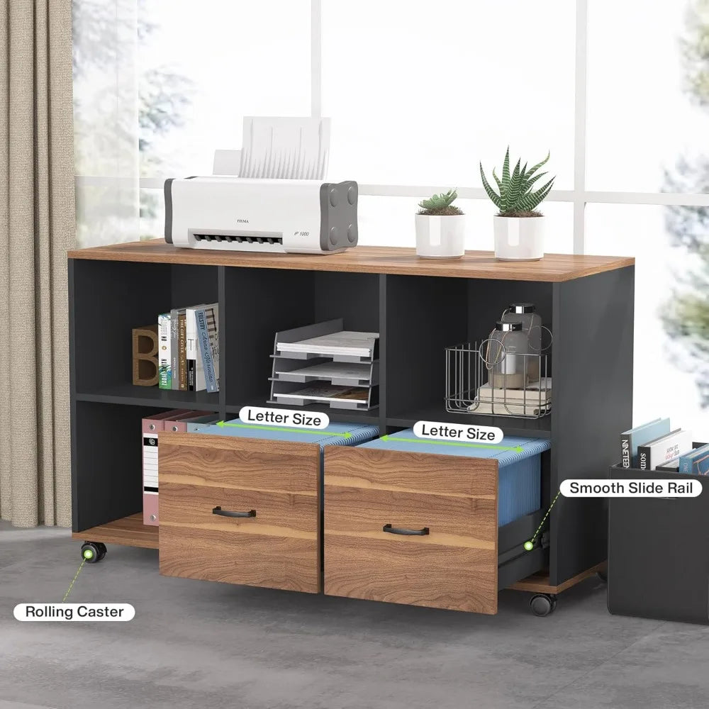 Executive L-Shaped Office Desk with File Cabinet