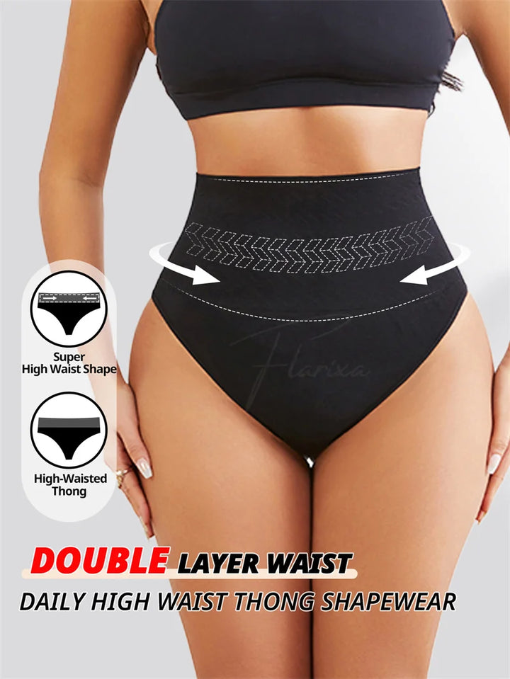 Flarixa Seamless Shaping Thong Women High Waist Shapewear Panties Tummy Control Faja Belly Fat Slimming Body Shaper Briefs