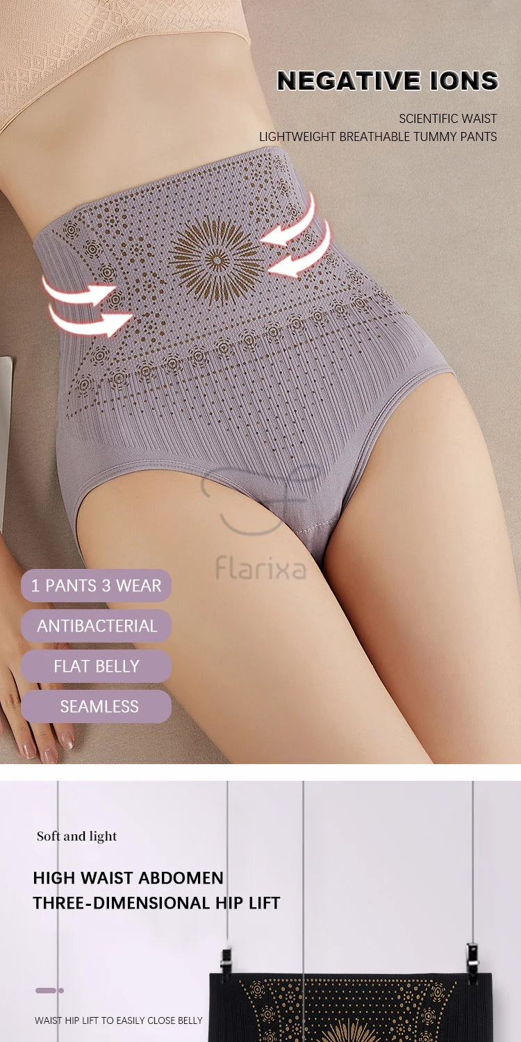 Flarixa High Waist Seamless Shaping Briefs Slimming Panties Women Faja Postpartum Abdominal Pants Body Shaper Underwear Slimmer