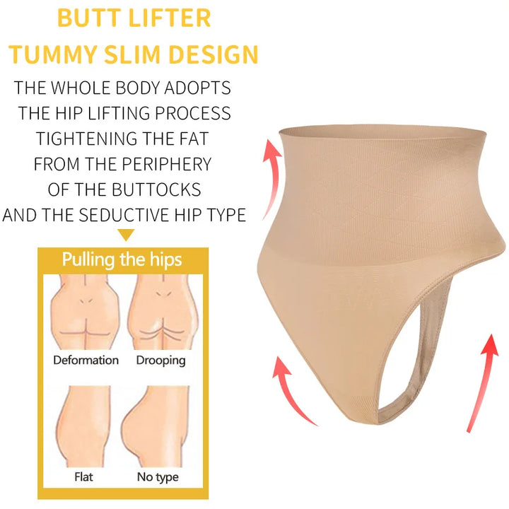 2PCS High Waist Thongs Panties Women Tummy Control Shapewear Slimming Underwear Belly Shaping Cincher Brief Body Shaper