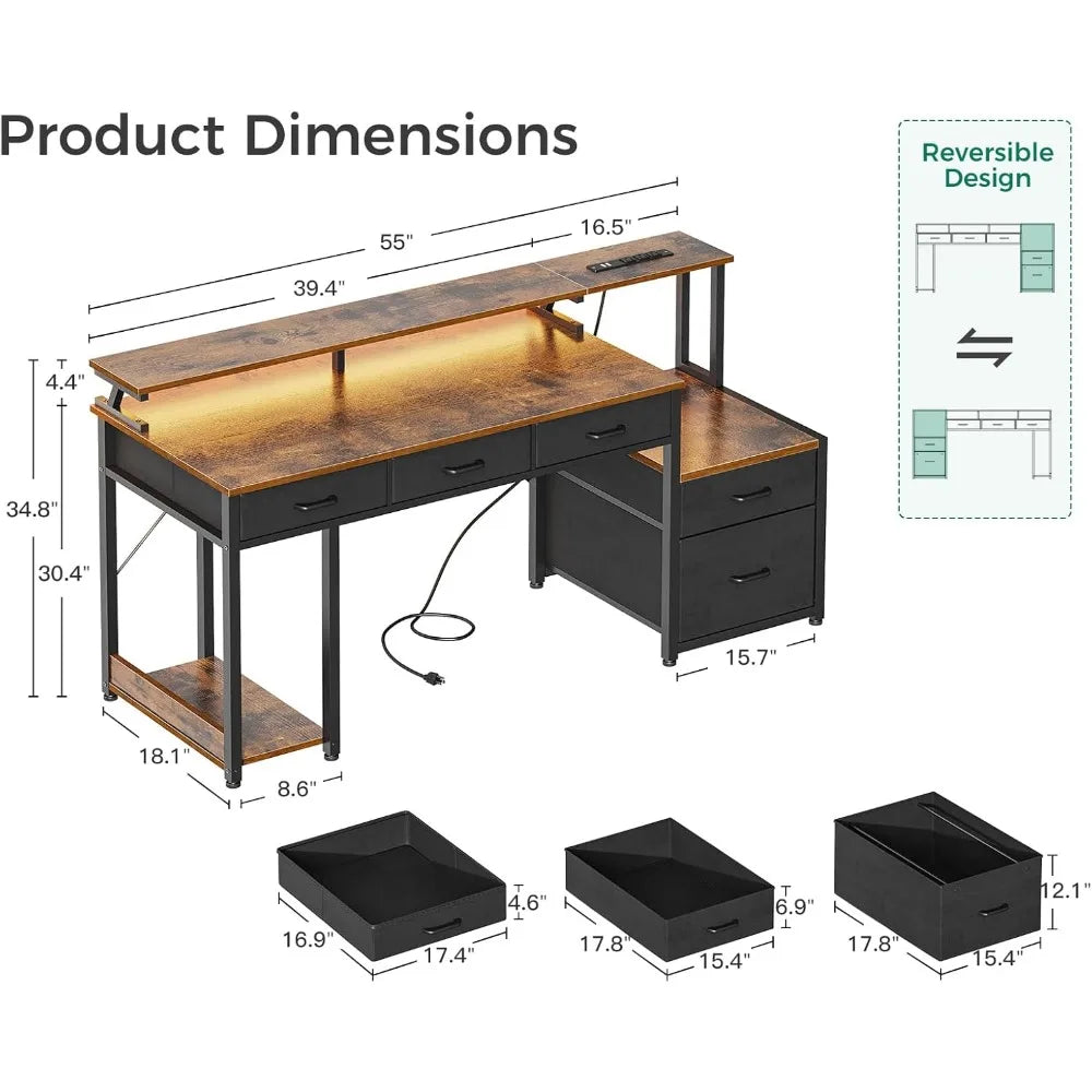 Office Desk with Drawers & LED