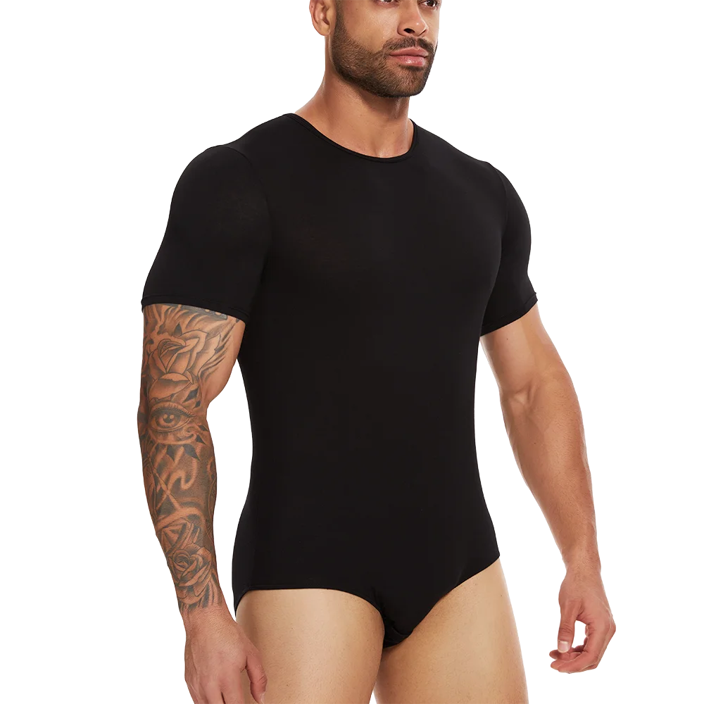 Mens Short Sleeve Full Body Shaper Bodysuit Tummy Control Romper Pajamas Waist Trainer Slimming Shapewear Underwear Undershirts