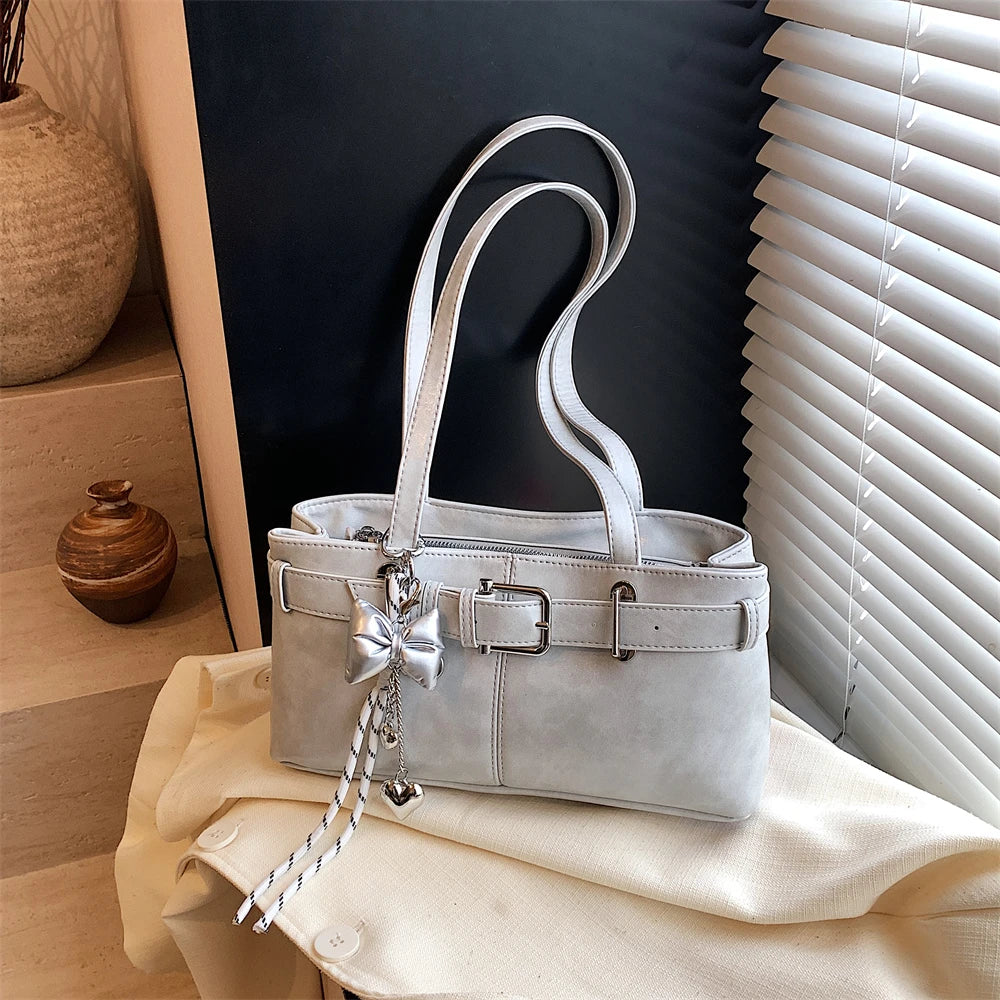 MOODS Belt Buckle Design Shoulder Satchels Bag For Women 2025 New In Luxury Designer Handbags Branded Fashion Totes With Pendant