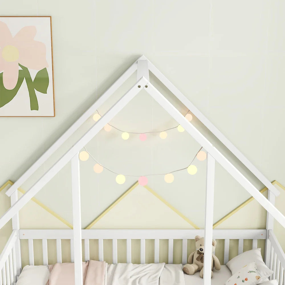 Twin House Floor Bed with Fence