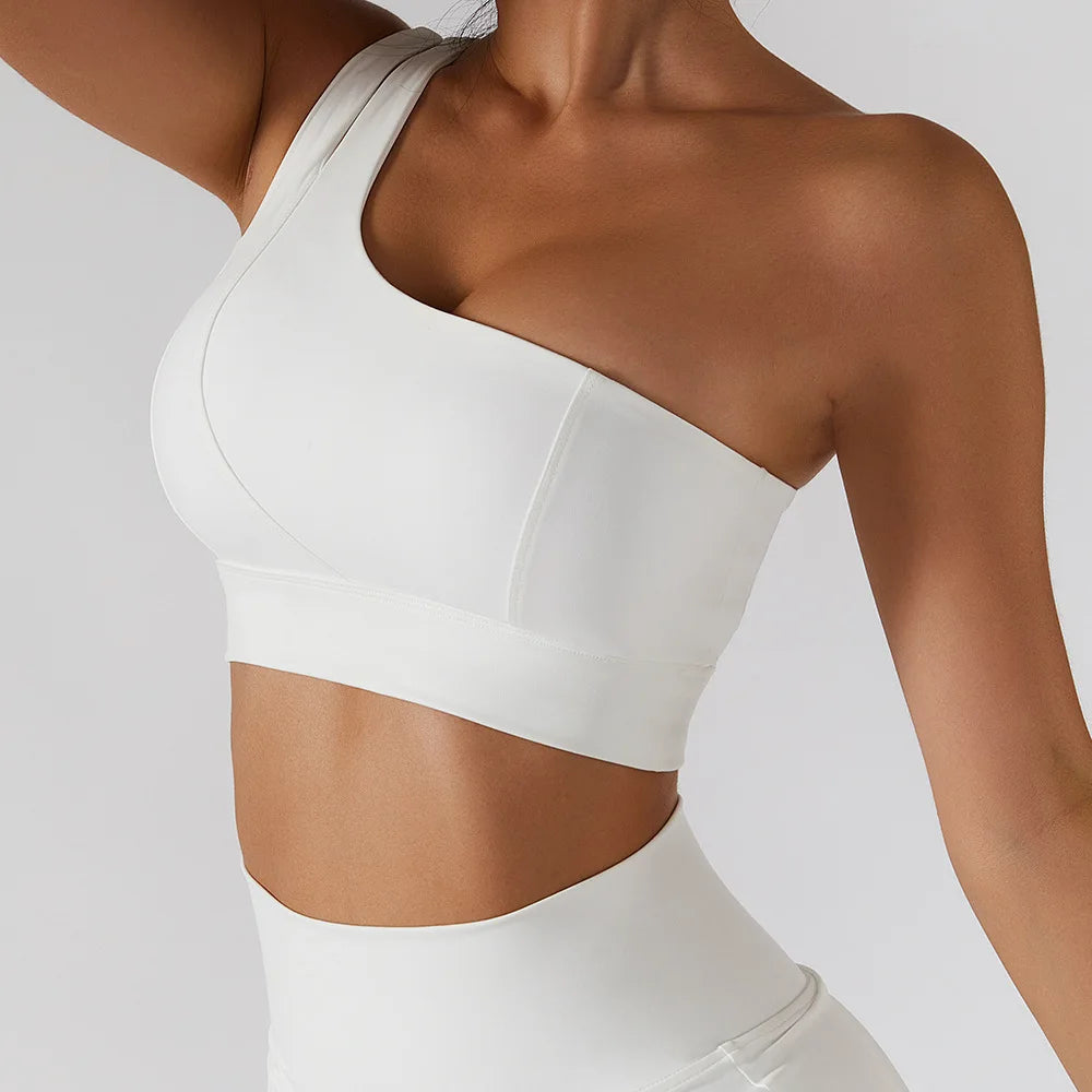 Sexy Women's Sports One Shoulder Bra Gym Push Up Workout Underwear High Strength Support Running Fitness Bra Vest