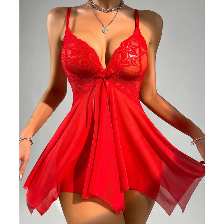 Summer Sling Women Pajamas Dress Temptation Sexy Lingerie Lace Tight Corset Babydolls Transparent Erotic Sleepwear Underwear Set