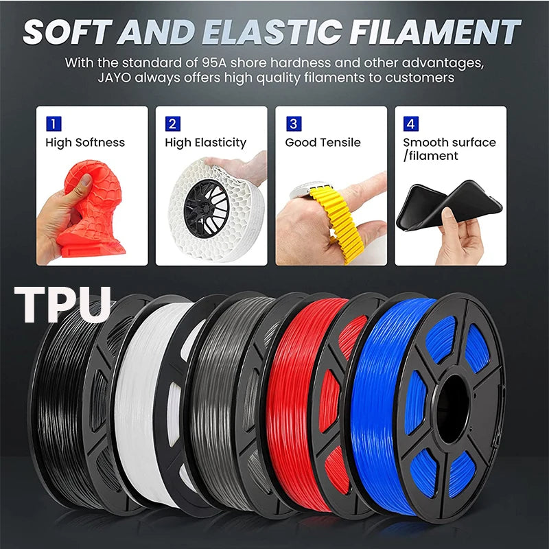 JAYO 5Rolls JAYO TPU SILK 98A 3D Filament Flexible 1.75mm+/-0.02mm 3D Printer SILK Texture Smooth High Quality New Fast Shipping