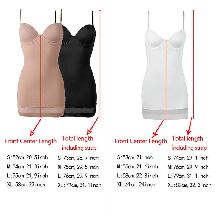 S-XXL Size Full Length Control Slips Women Shapewear Underwear Dress With Underwire Cup Body Shapers Black Beige