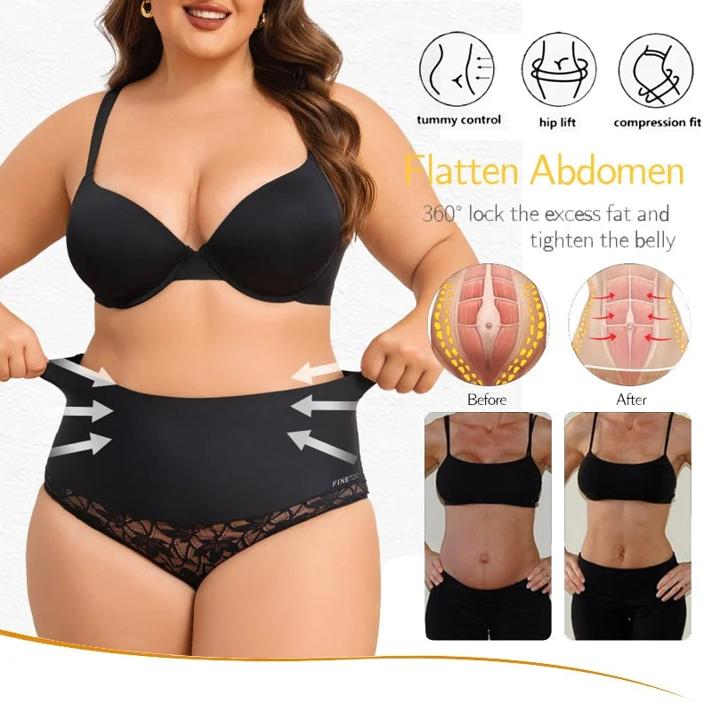 2PCS/Set Women High Waist Shapewear Panties Seamless Slimming Briefs Female Butt Lifter Tummy Underwear Hollow Breathable Panty