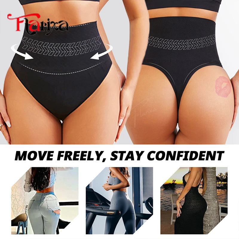 Flarixa Seamless Shaping Thong Women High Waist Shapewear Panties Tummy Control Faja Belly Fat Slimming Body Shaper Briefs
