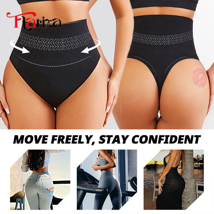 Flarixa Seamless Shaping Thong Women High Waist Shapewear Panties Tummy Control Faja Belly Fat Slimming Body Shaper Briefs