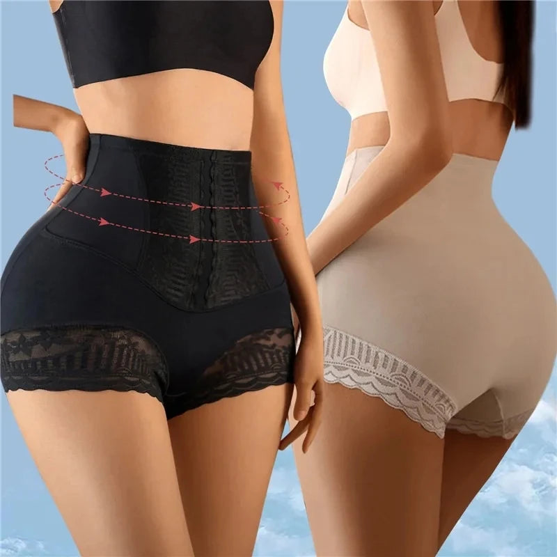 Women High Waist Control Panties Seamless Shapewear Briefs With Lace Slimming Shorts Flat Belly Shaping Postpartum Underwear