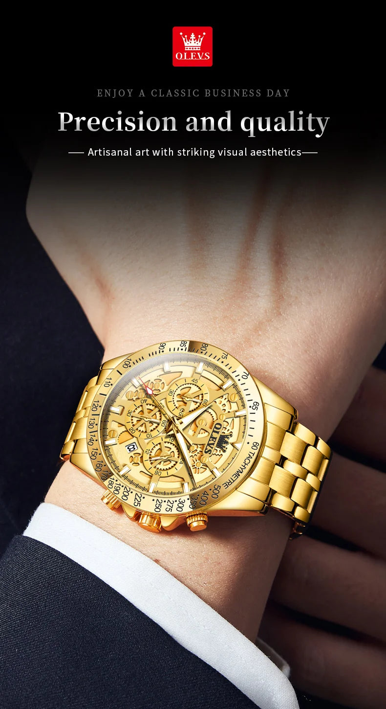 OLEVS 9913 New Mens Watch Original Quartz Watch Waterproof Luminous Watches For Men Multifunctional Chronograph Mens Gifts Reloj
