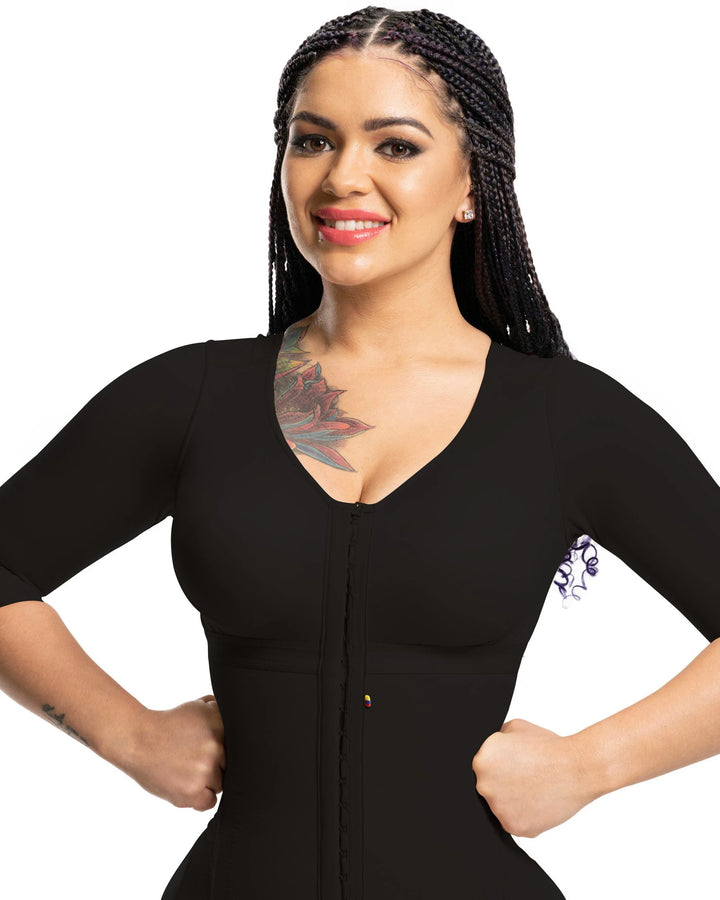 High Compression Liposculpture Shapewear With Holes, Bra And Sleeves Postpartum Recovery One Piece Shapewear
